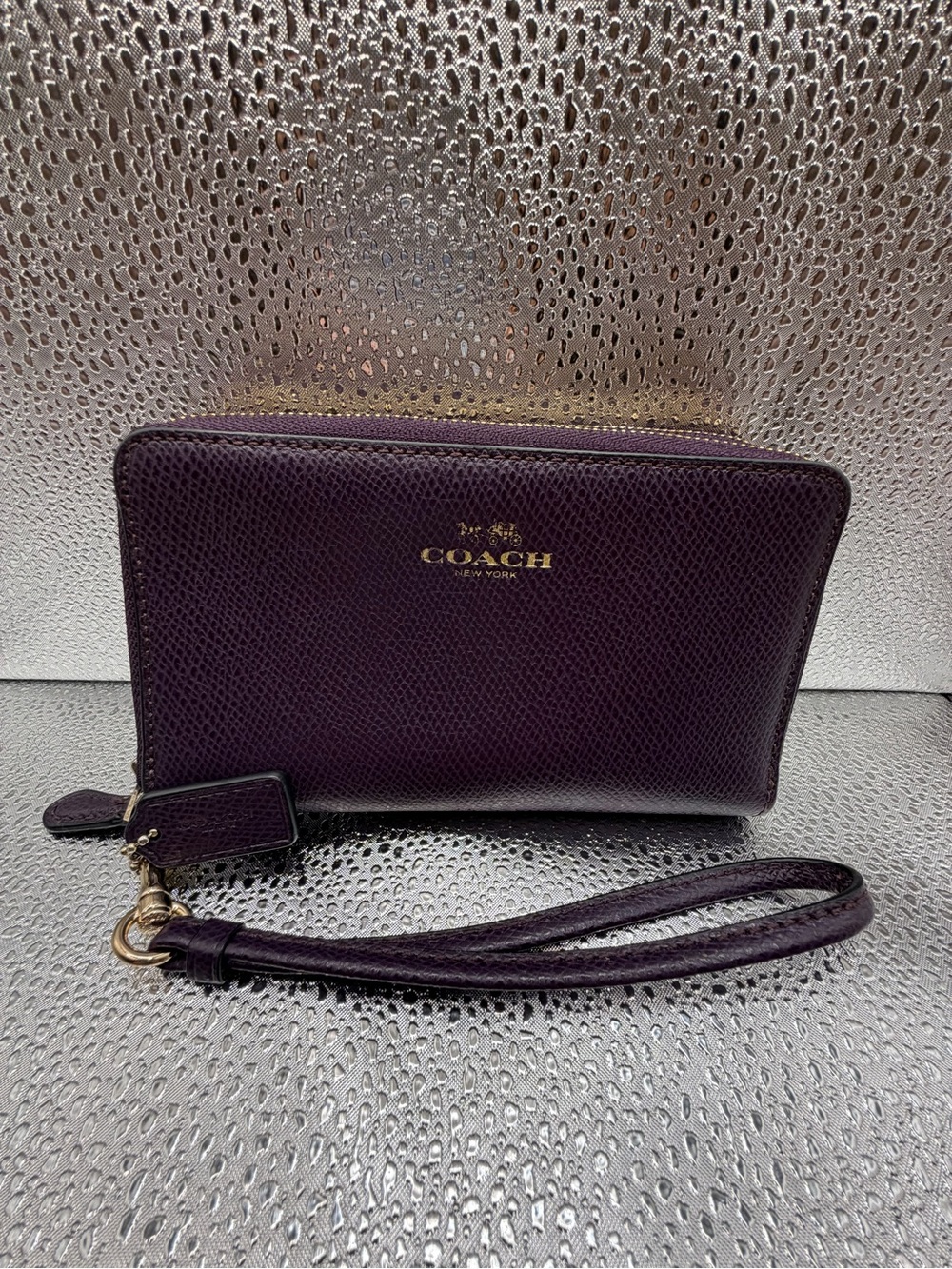 Coach Zip Around Wallet in Deep Plum Crossgrain Leather